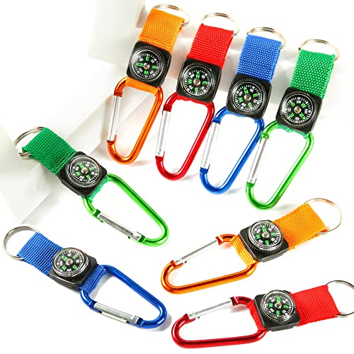 PROLOSO Colorful Carabiner Compass Keychain Belt Clips Kids Toys Prizes Outdoors Adventure Party Favors 20 Pcs