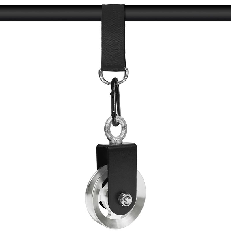 LFJ Aluminum Alloy Cable Pulley with Swing Strap Carabiner, 90mm Pulley Wheel for LAT System DIY Pull Down Attachment,Ladder Lift,Home Gym Equipment (Aluminum Alloy, Silver)