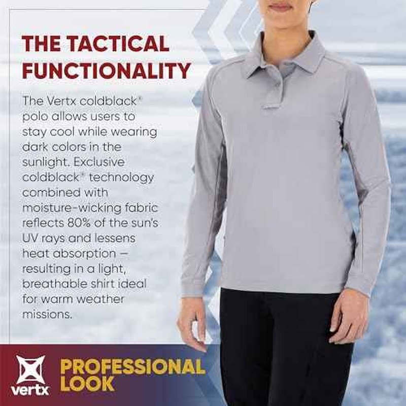 Vertx Womens Tactical Polo Shirt, Long Sleeve T-Shirt, Breathable, Moisture-Wicking, Outdoor Performance Tactical Clothing