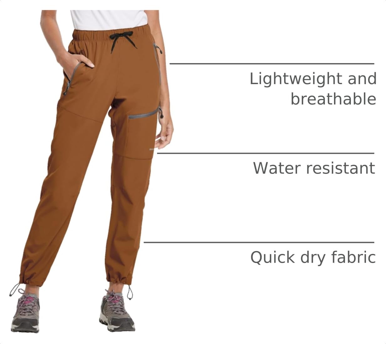 baleaf Women's Hiking Pants Quick Dry Lightweight Water Resistant Stretch Cargo Pants with Zipper Pockets Travel Camping 29''-Caramel M