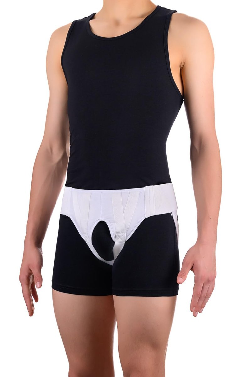 FlexaMed Double Inguinal Groin Hernia Truss with Removable Compression Pads - White Medium