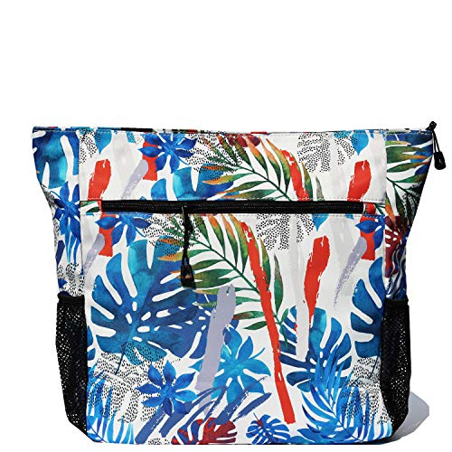 ESVAN Original Floral Water Resistant Tote Bag Large Shoulder Bag with Multi Pockets for Gym Hiking Picnic Travel Beach Daily Bags (Colorful Leaf)