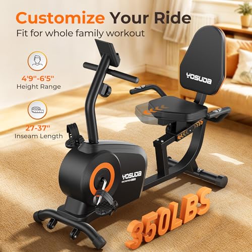 YOSUDA Recumbent Exercise Bike for Adults Seniors with Quick Adjust Seat, 350LB Capacity & 16-level Resistance, Black