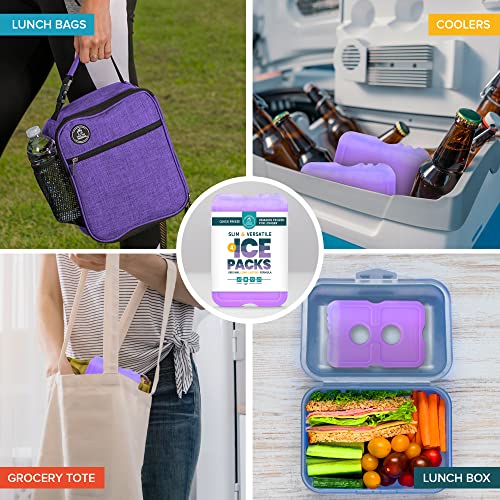 Healthy Packers Ice Pack for Lunch Box - Freezer Packs - Original Cool Pack (Set of 4) | Slim & Long-Lasting Ice Packs for Your Lunch or Cooler Bag (Purple)