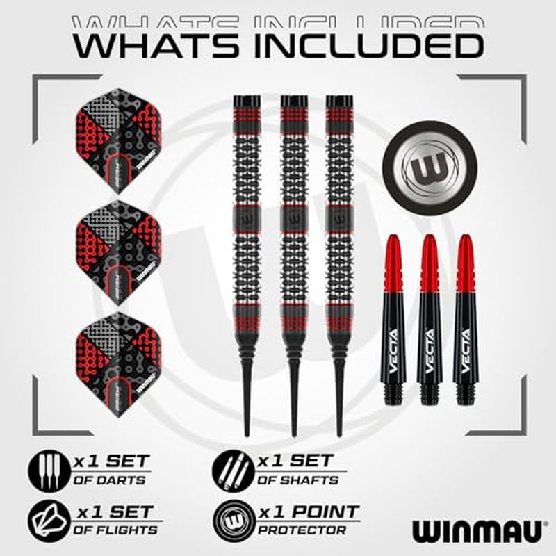 Winmau Darts Cypher Series 90% Professional Tungsten Darts Set with Dart Flights and Dart Shafts (Stems) - Available Weights 18g Soft Tip 22g, 24g and 26g Steel Tip