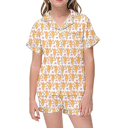 Monkey Pajamas Pjs Shorts Sets, 2 Piece Cute Animals Nightwear Lounge Y2k Sleepwear Orange