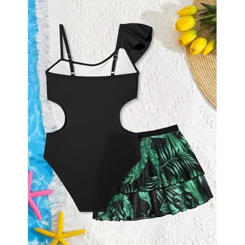 Girls One Piece Swimsuits Cut Out Swimsuit with Mesh Skirt Ruffle Girls Bathing Suit 9-16 Years Summer Beach Swimwear