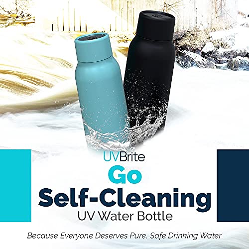 UVBRITE Go Self-Cleaning UV Water Bottle - 18.6 oz Insulated Stainless-Steel Rechargeable & Reusable Purifying Bottle - Sterilization & Travel-Friendly - BPA Free - Leakproof with Safety Lock (Black)