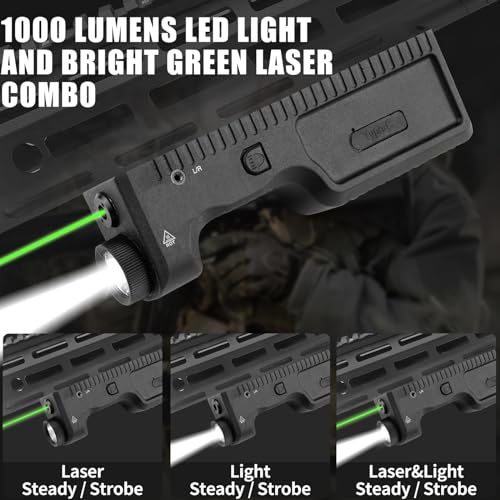 ZBULAR Strobe Function 1000 Lumens Light Laser Combo Compatible with M-Lok Rail Surface,Tactical Flashlight and Green Laser Sight for Rifle,USB-C Rechargeable IIIA Class Laser Power Output ≤5mW