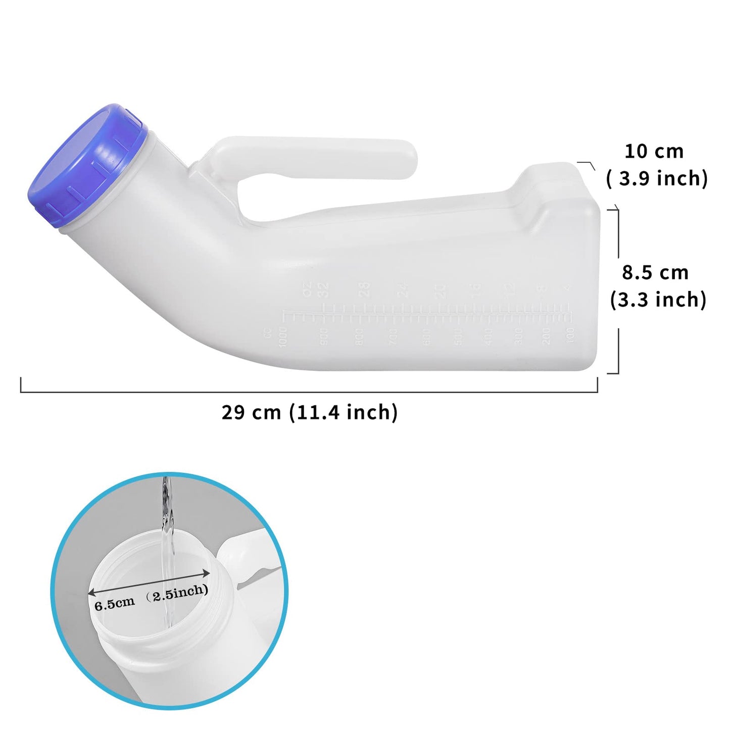 AWOKEN Women Urinals, Portable Pee Cup with Screw Cap Lid and Funnel, Anti-Tipover Design and Sprillproof, Urinal for Women and Men Camping, Car Travel, Outdoor