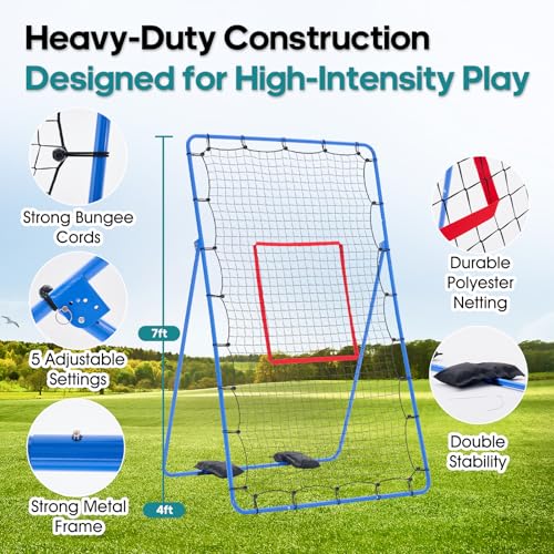 OLIXIS Light Blue Volleyball Rebounder Net 7x4 ft with Travel Bag - All-Weather Training Equipment
