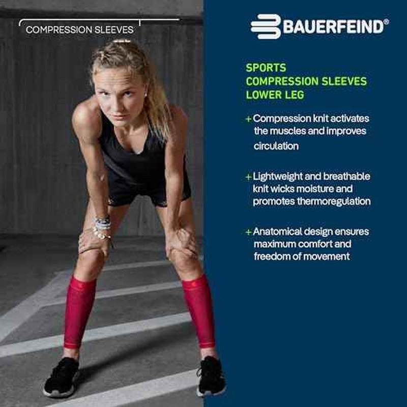 Bauerfeind Sports Compression Lower Leg Calf Sleeves (1 Pair) - Improved Circulation, Airknit Fabric Breathable, Washable