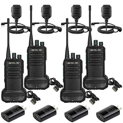 Retevis RB29 2 Way Radio Long Range,Two Way Radios with Waterproof Shoulder Mic,USB Charging Base,Rugged Walkie Talkies Rechargeable for Business Worksite Construction Site Industrial(4 Pack)