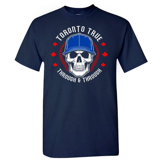 Toronto True Through & Through Men's Skull T-Shirt for Toronto Fans (Navy Shirt,L)