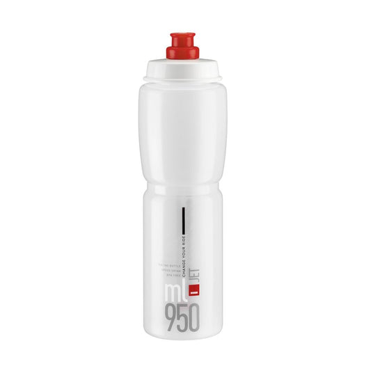 ELITE Jet Cycling Water Bottle – 950ml – Clear with Red Logo – High-Flow, Biodegradable, BPA-Free