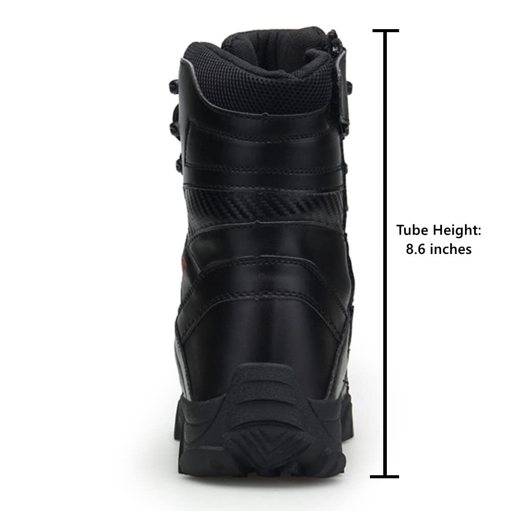 BORAMAX Men's Hiking Shoes Stealth Force Waterproof Black Tactical Boots, Men Leather Side Zip Military Combat Desert Boots
