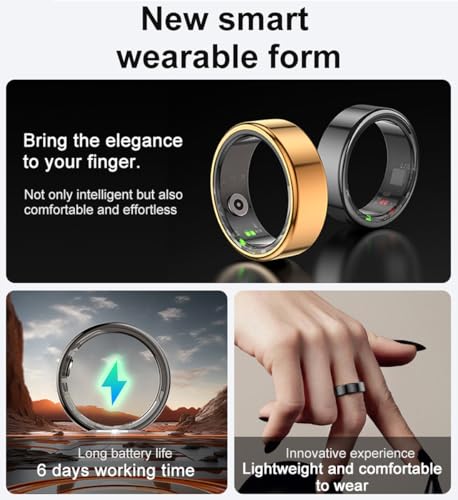 TIVUZVO Smart Ring,Fitness Tracker Ring,Sleep Tracker Ring-Health Heart Rate, Oximetry, Sleep, Exercise Monitoring, Compatible with iOS and Android(Black, US-9)