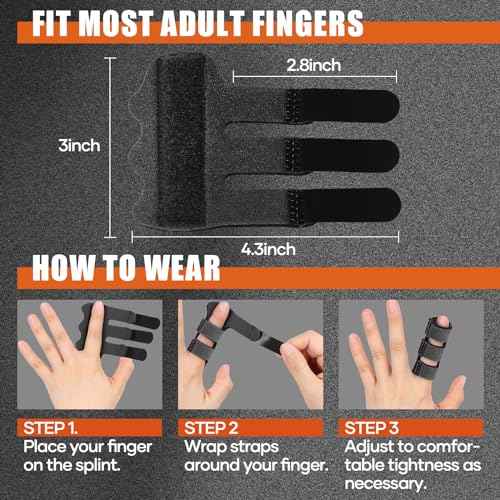 Trigger Finger Splint 2pcs for Arthritis, Injury, Broken, Finger Straightening Brace for Index, Middle, Ring Finger Pain Relief -Black 2