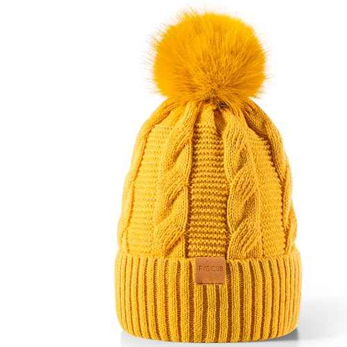 Women's Winter Beanie Warm Hat with Pom Pom,Thermal Fleece Lined Knit Cap, Thick Cable Slouchy Soft for Ski Cold Weather