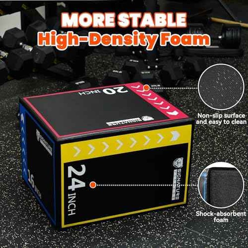 Fitvids Foam Plyo Jumping Exercise Box, 16¡±x20¡±x24¡± plyometric jump box for Home Gym Workout, High Density Foam Core and Non-Slip Surface, Suitable for Box Jumps, Step-Up, Box Squat, Fitness Training
