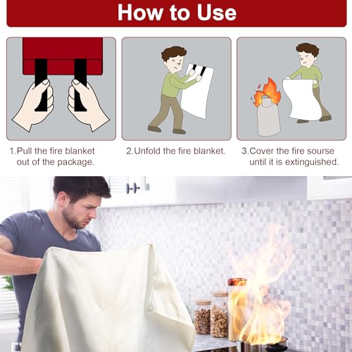 BOOMIBOO Emergency Fire Blanket for Home and Kitchen-1 Pack-High Heat Resistant Fire Suppression Blanket Fiberglass Flame Retardant Safety Blankets for Camping Office School Warehouse (39.4" x 39.4")