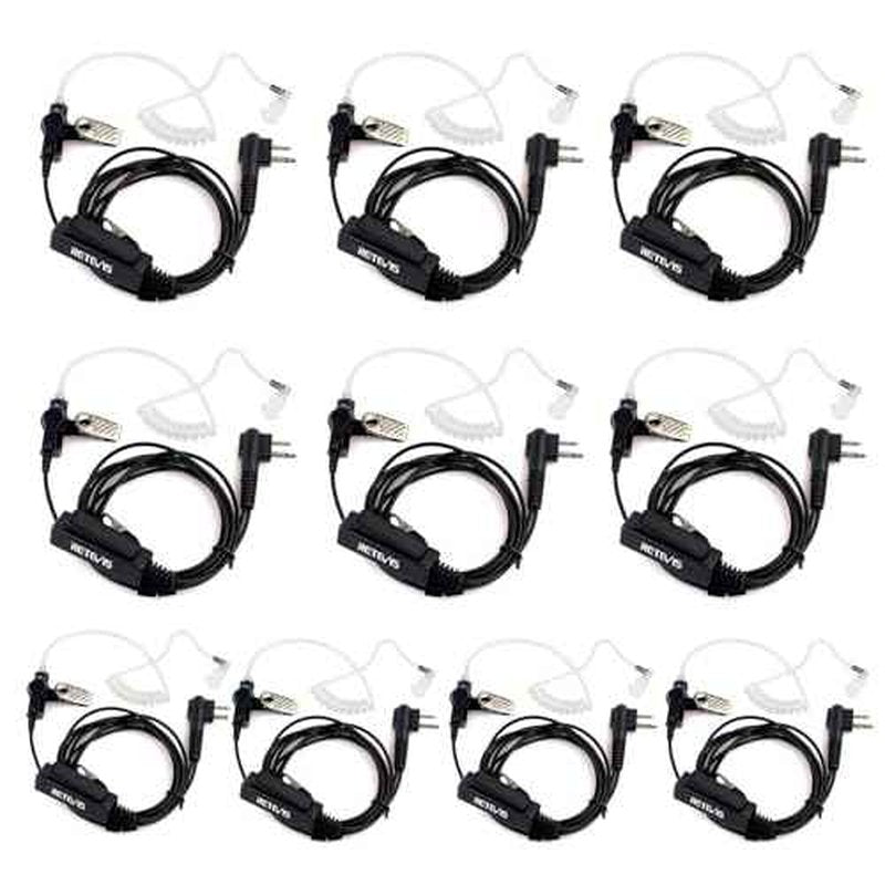 Retevis Acoustic Tube Earpiece for Motorola Walkie Talkies, Compatible with Motorola CP185 CP200 CP200d GP300 GP2000 MAG ONE A10 Walkie Talkies, Two Way Radio Headset with Big PTT Button(10 Pack)