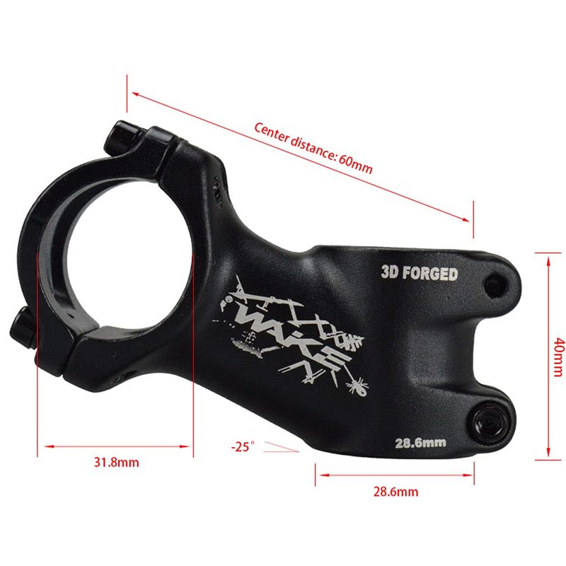 Stem 31.8 Stem 60mm 25 Degree Wake Mountain Bike Stem Short Handlebar Stem for Most Bicycle, Road Bike, MTN, BMX, Fixie Gear, Cycling (Aluminum Alloy, Black)