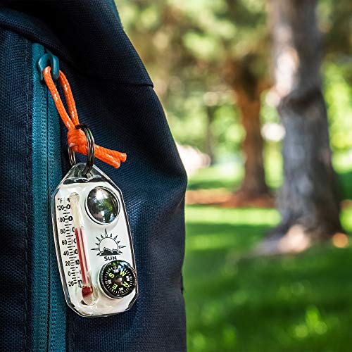 Sun Company TripleGage - 3-in-1 Zipper Pull with Compass, Thermometer, and Magnifying Glass | Essential Outdoor Navigation Tool for Camping, Hiking, and Scouting