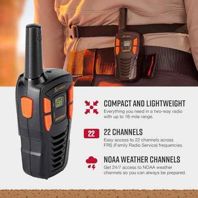 Cobra ACXT145-3 Compact Walkie Talkies - Rechargeable, Lightweight, 22 Channels, Long Range 16-Mile Two-Way Radio Set (3-Pack), Black