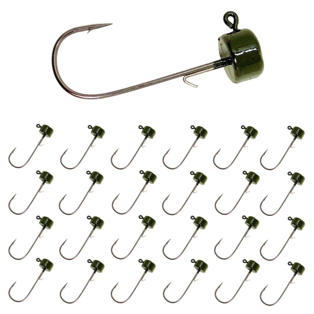 Reaction Tackle Mushroom Jig Heads for Ned Rig Finesse Bass Fishing, Stand-Up Design with Standard and EWG Hook Options - 3/16 Oz Green Pumpkin (25-Pack)