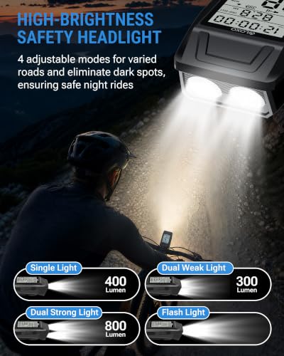 VLOXO GPS Bike Computer with Headlight & Wireless Odometer, 3-in-1 Cycling Tracker