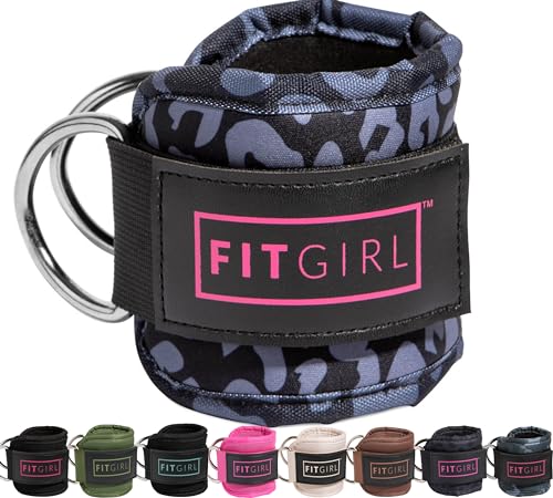 FITGIRL - Ankle Strap for Cable Machines and Resistance Bands, Work Out Cuff Attachment for Home & Gym, Glute Workouts - Kickbacks, Leg Extensions, Hip Abductors, For Women Only (Camo, Single)