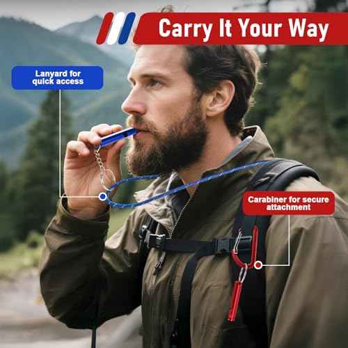 Emergency Whistle Set ? 6 Aluminum Whistles, 3 Paracord Lanyards, 3 Carabiners for Camping, Hiking, Fishing, Hunting & Survival. Loud Safety Rescue Signaling for Marine Boat Lifeguard