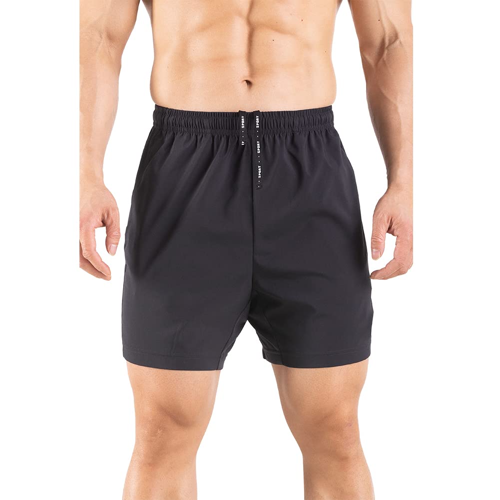 Gaglg Men's 5" Running Shorts 2 Pack Quick Dry Athletic Workout Gym Shorts with Zipper Pockets Black/Black,X-Large