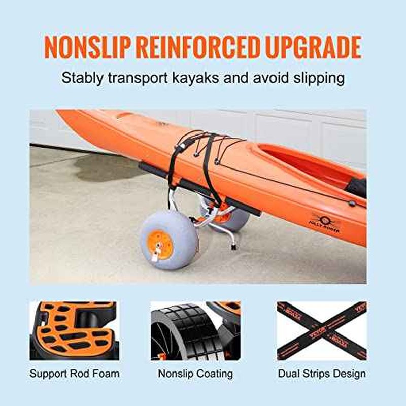VEVOR Heavy Duty Kayak Cart, 350lbs Load Capacity, Detachable Canoe Trolley with 13'' Beach Wheels, Adjustable Carrier Width & Nonslip Support Foot, for Kayaks Canoes Paddleboards Float Mats Jon Boats