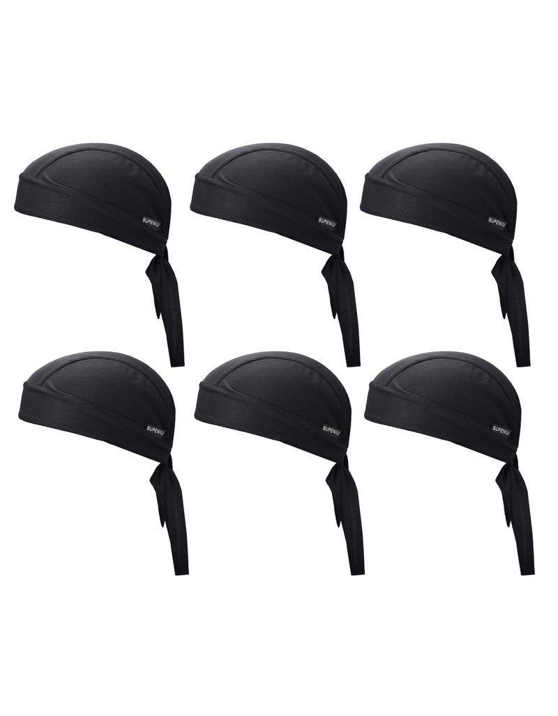 Supeniu Doo Rags Black Skull Caps Beanie Hats Helmet Liner Sweat Wicking Hard Hat Motorcycle Cooling Dew Rag Bandana Large Headwrap Do Rags for Men & Women (Black 6 Pack)