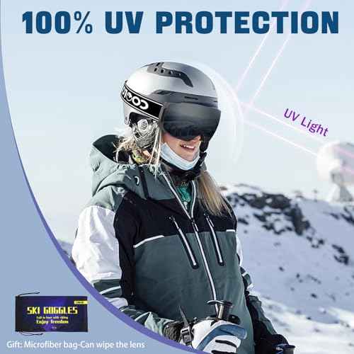 COOLOO Snow/Ski Goggles, Snowboard Goggles for Men Women Youth -OTG, Magnetic Lens Frameless Anti Fog 100% UV Protection