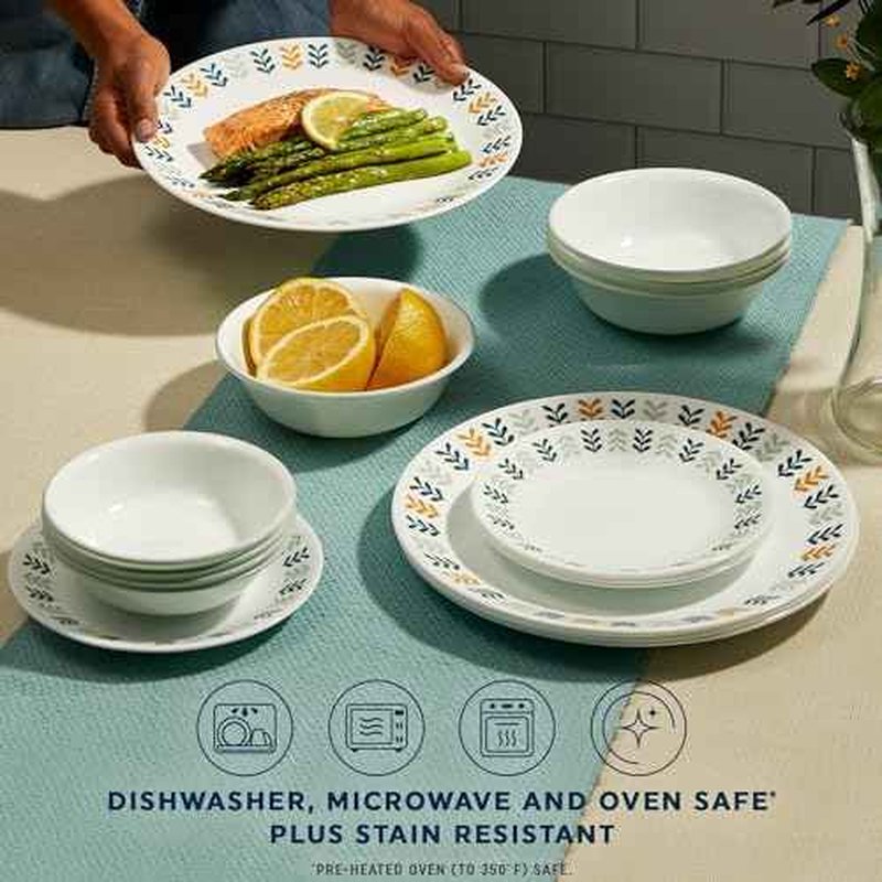 Corelle Vitrelle 18 Piece Glass Dinnerware Sets Service for 6, Triple Layer Chip & Crack Resistant Glass Plate and Bowl Sets, Anders