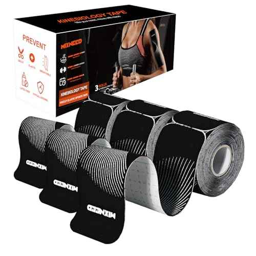 Precut Kinesiology Tape - 60 Strips (3 Rolls) | Waterproof Kinesiology Tape for Muscle & Joint Support, Athletic Knees, Shoulders, Back Pain Relief | Sport Tape for Weightlifting, Running