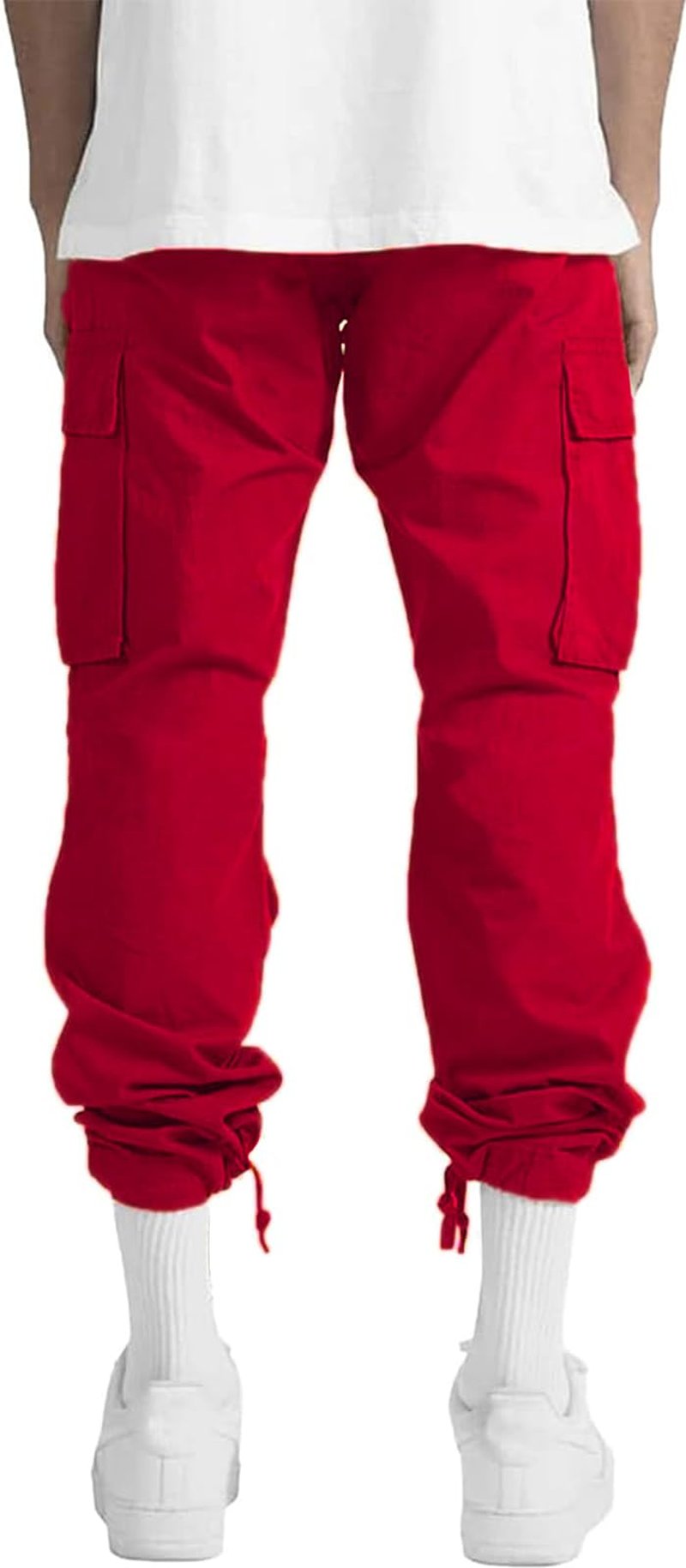 Mens Casual Joggers Pants Hiking Drawstring Chino Cargo Pants Lightweight Outdoor Twill Track Jogging Sweatpants Cotton Loose Straight Leg Pants (Red 32)