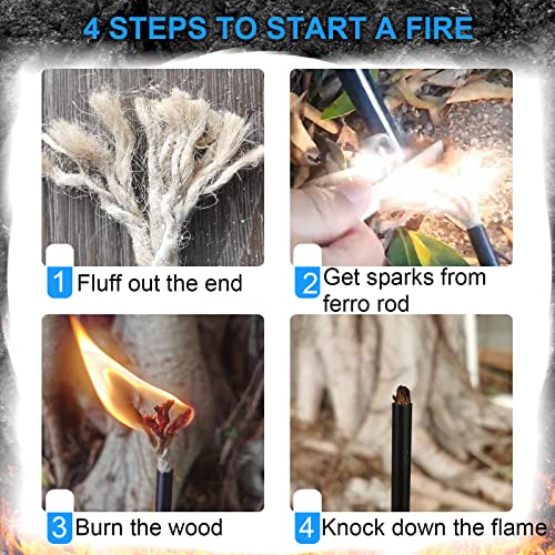 Terdemor Fire Starter, The Professional Ferro Rod Fire Starter Kit Including Two 5" Ferro Rod and Two 12" Nature Dry Tinder Wax Impregnated Hemp Rope