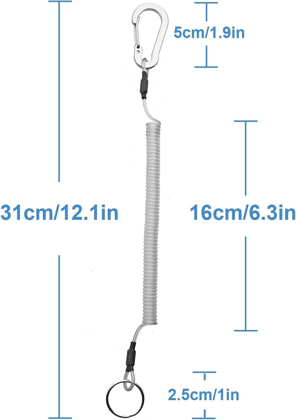 Retractable Safety Coiled Lanyard - Durable Aluminium Alloy Carabiner | Black, Blue, Green, Red, Silver, Yellow