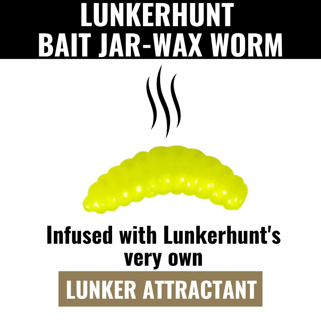 LUNKERHUNT Wax Worm Fishing Bait Jar with Unique Attractant | Durable Wax Worms for Fishing Bass, Fishing Lures Trout and Pike (Yellow)