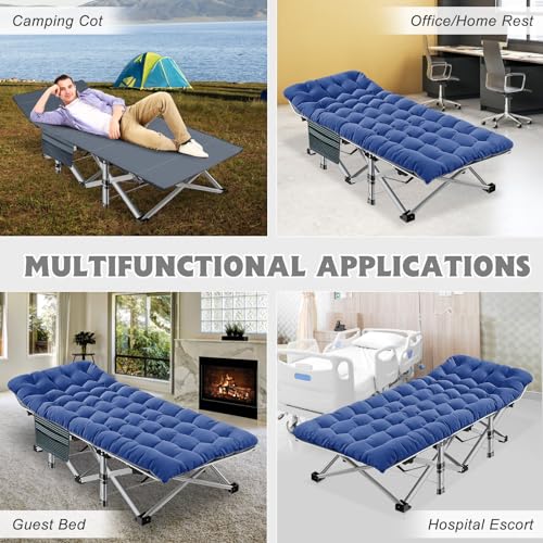 ABORON Folding Camping Cot W/Mat for Adults, Heavy Duty Outdoor Bed with Carry Bag,1200 D Layer Oxford Travel Camp Cots