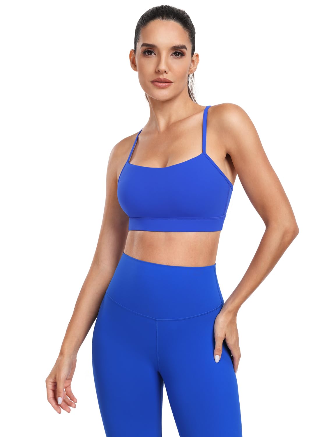 HeyNuts to Freest Y Back Sports Bras for Women Spaghetti Thin Strap Workout Bras Wirefree Padded Racerback Yoga Bras with Removable Pads Medium Impact Blaze Blue S