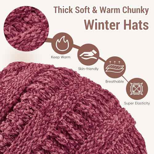 Sukeen Knit Beanie Hat for Women Thick Fleece Lined Winter Hat Warm Skull Cap Fashionable Knit Cap for Outdoor