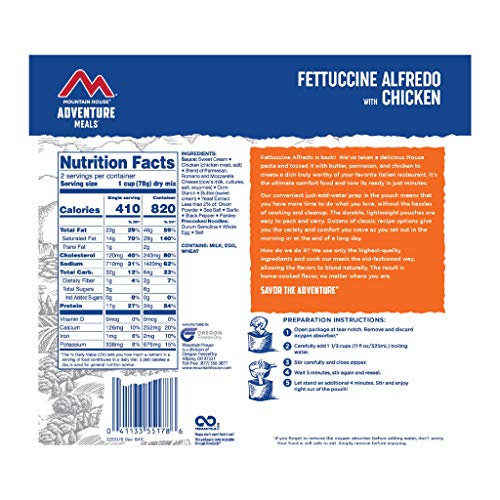 Mountain House Fettuccine Alfredo with Chicken | Freeze Dried Backpacking & Camping Food | 2-Servings