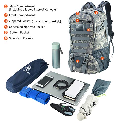 Jueachy Tactical Backpack 35L Military Bag: Waterproof Army Hiking Backpack Molle Bookbag Edc Bag