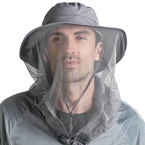 Peicees Head Net Hat for Men Women Adventure Fishing Hat Safari Hat for Hunting Camping Hiking Dark Gray