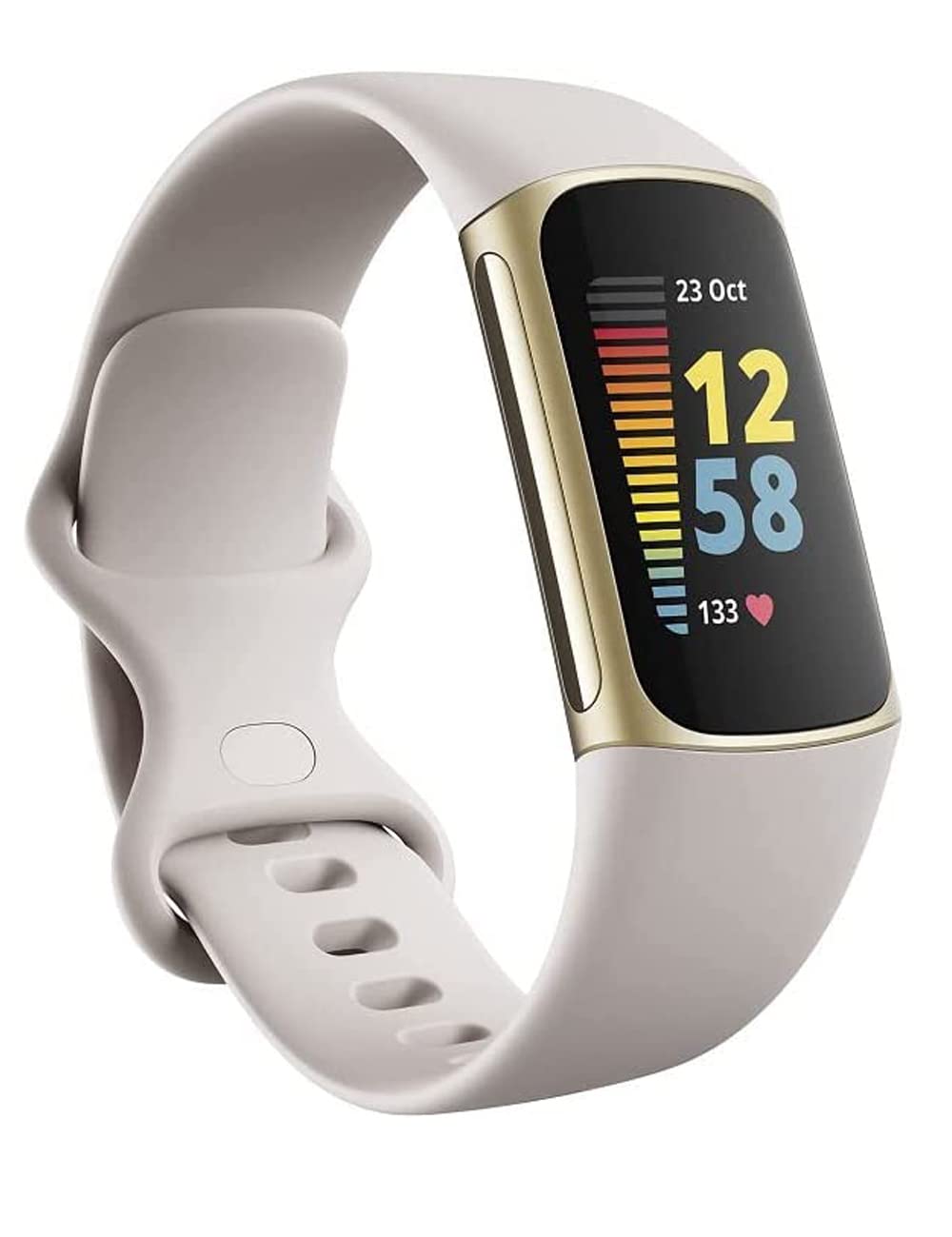 Fitbit Charge 5 Advanced Fitness & Health Tracker with Built-in GPS, Stress Management Tools, Sleep Tracking, 24/7 Heart Rate and More, One Size S & L Band, Lunar White/Soft Gold (Renewed)